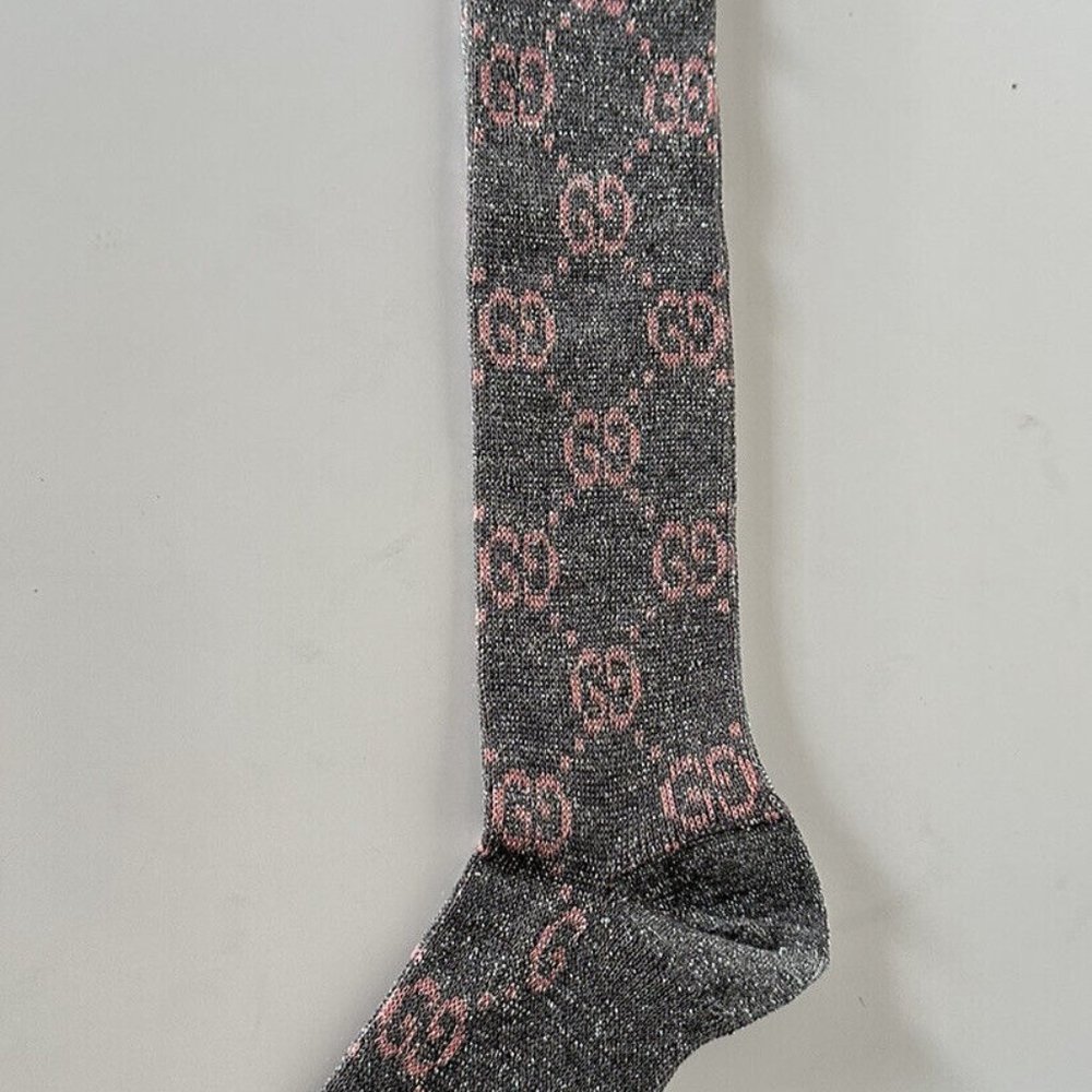 Gucci GG Socks in Silver with Pink Lamé GG NEW WITH TAGS - Picture 2 of 6